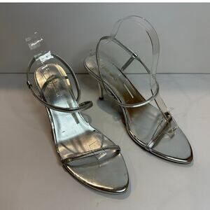 Nine West Cakely Stiletto Heel Strappy Sandals Silver Women’s Size 9.5 NWOB